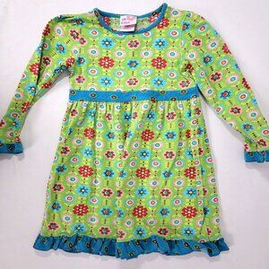 CR Kids Long Sleeve Green Floral Dress Girls Size 5 93% Cotton Ruffle at Hem